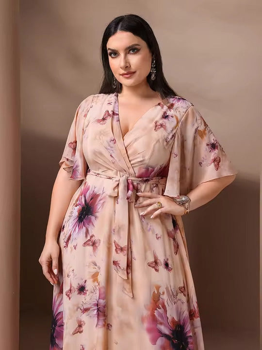 Geblümtes Maxi-Galakleid Damen mit Bindegürtel - Brielle