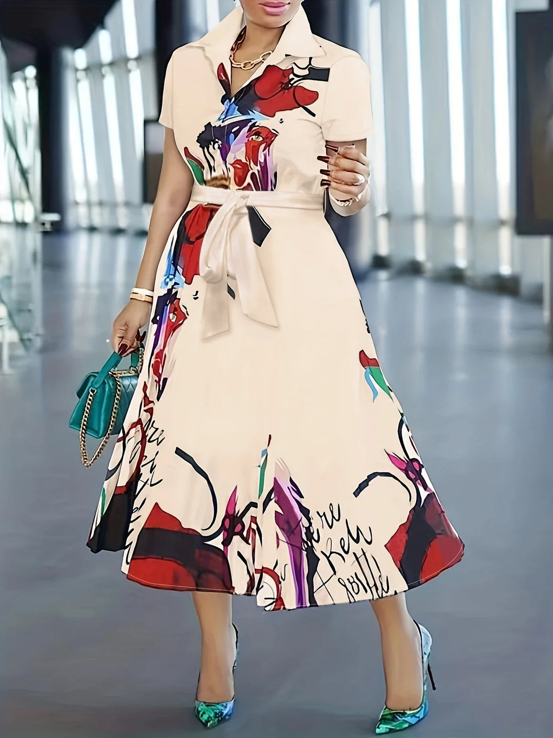 Geblümtes Maxi-Sommerkleid Damen mit Knöpfen - Angie