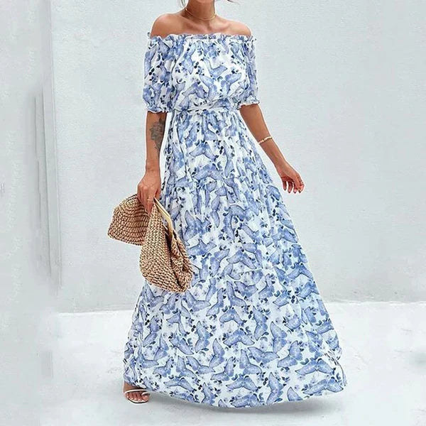 Geblümtes Off-Shoulder-Maxi-Sommerkleid Damen - Rosa