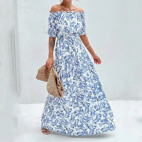 Geblümtes Off-Shoulder-Maxi-Sommerkleid Damen - Rosa