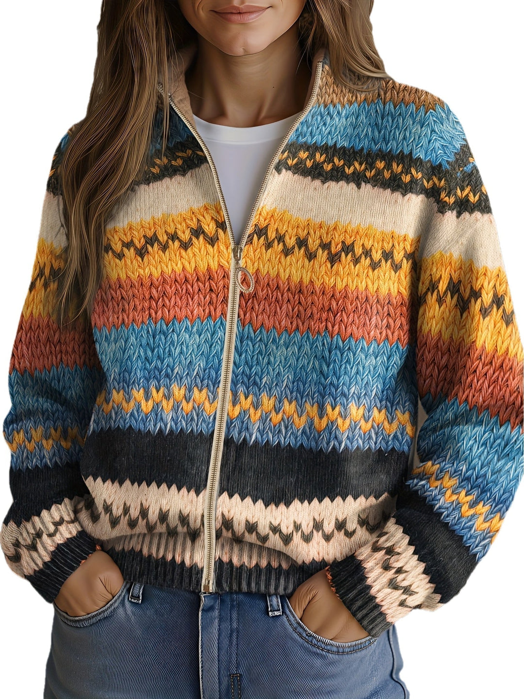 Gebreid Vest Dames | Zigzag Patroon & Ritssluiting 1