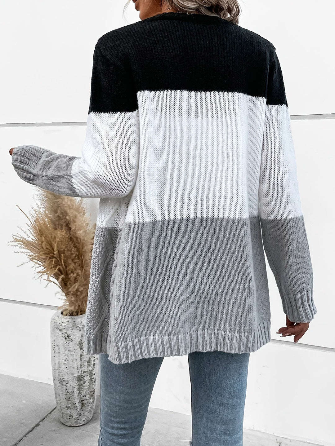 Gebreide Cardigan – Katoenmix Kleurblok & Open Voorzijde 2