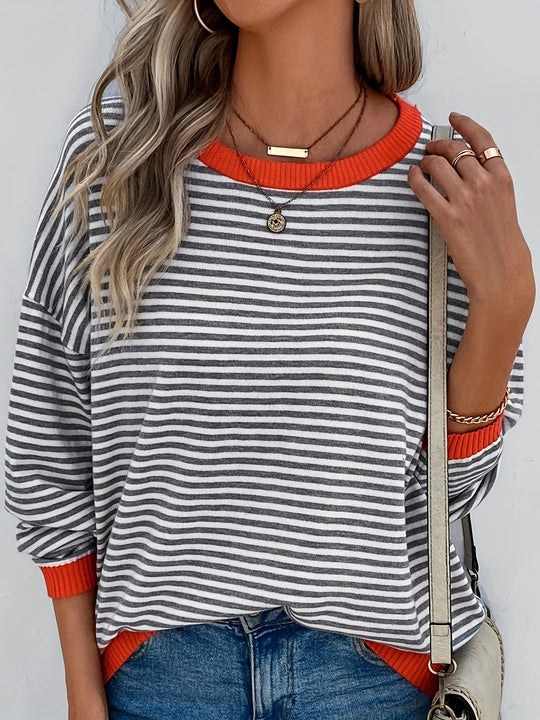 Gebreide trui - Color Block strepen & ronde hals ontwerp 1