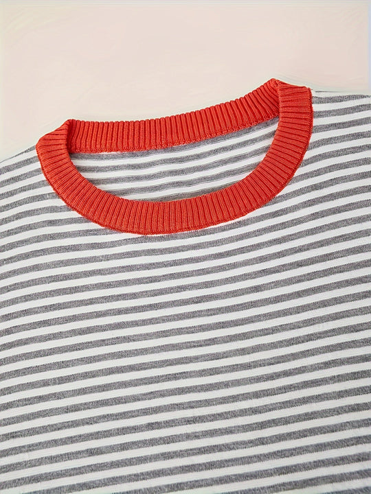 Gebreide trui - Color Block strepen & ronde hals ontwerp 4