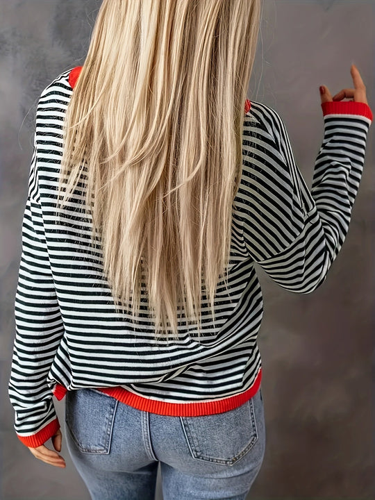 Gebreide trui - Color Block strepen & ronde hals ontwerp 6