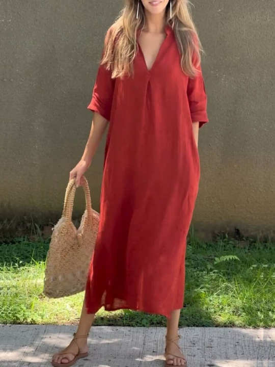 Geschmeidig Fallendes Midikleid Damen mit Ärmeln - Tess 1
