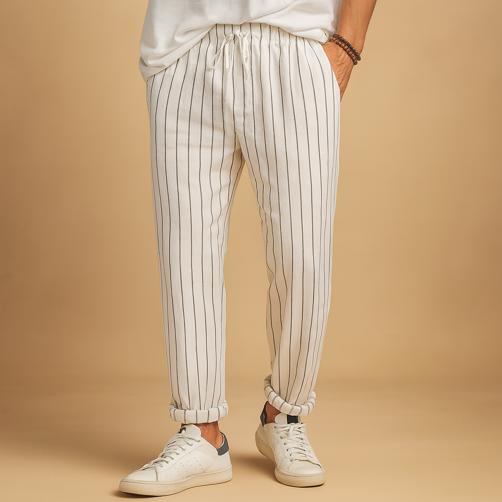 Gestreepte casual broek met trekkoord voor heren | Travis 0