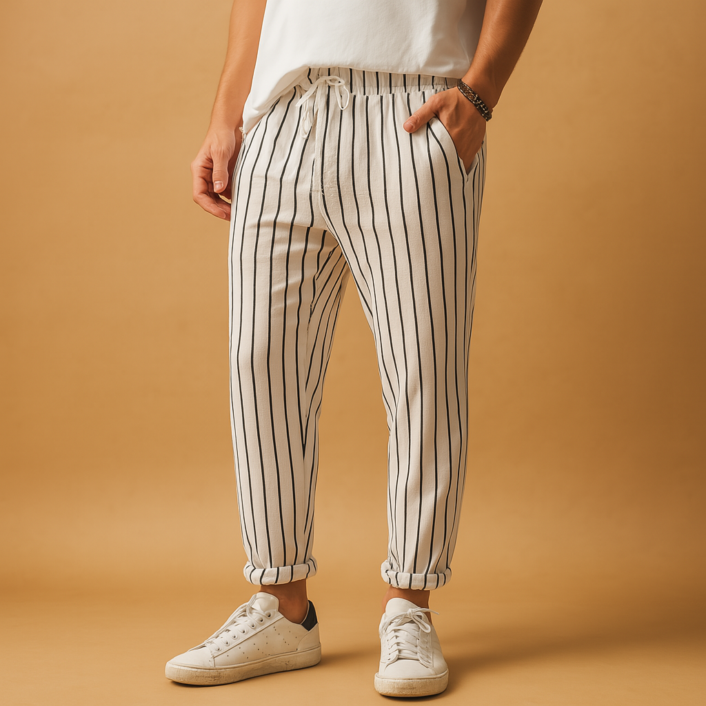 Gestreepte casual broek met trekkoord voor heren | Travis 1