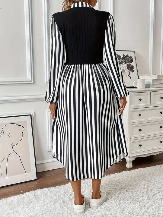 Gestreiftes Midi-Sommerkleid Damen - Karie 2