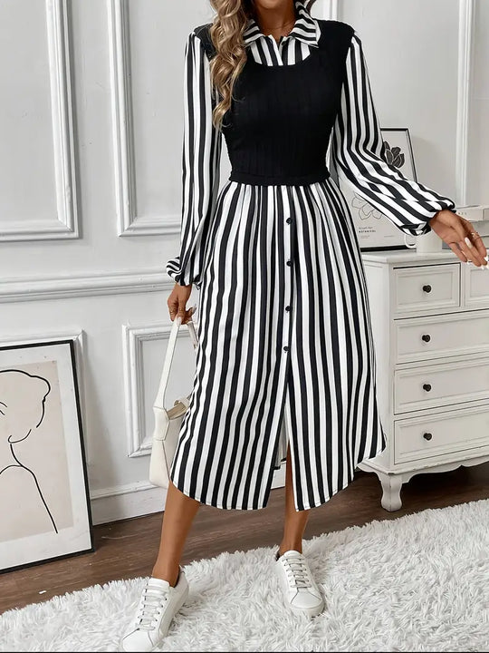 Gestreiftes Midi-Sommerkleid Damen - Karie 3