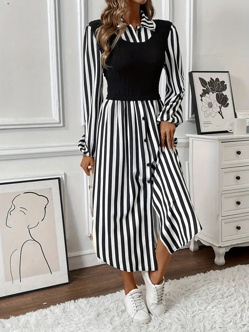Gestreiftes Midi-Sommerkleid Damen - Karie 4