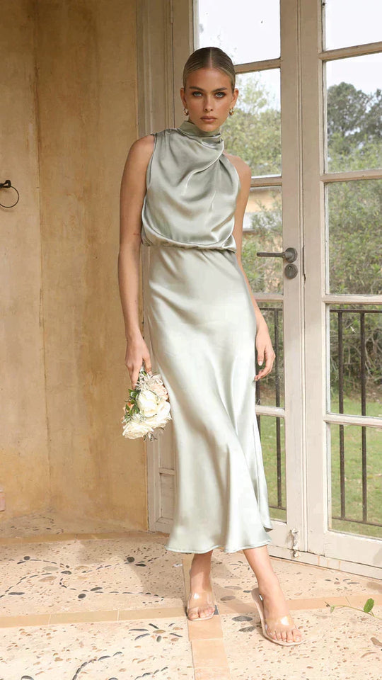 Glänzendes Neckholder-Maxikleid für Hochzeitsgäste Damen - Belle 3