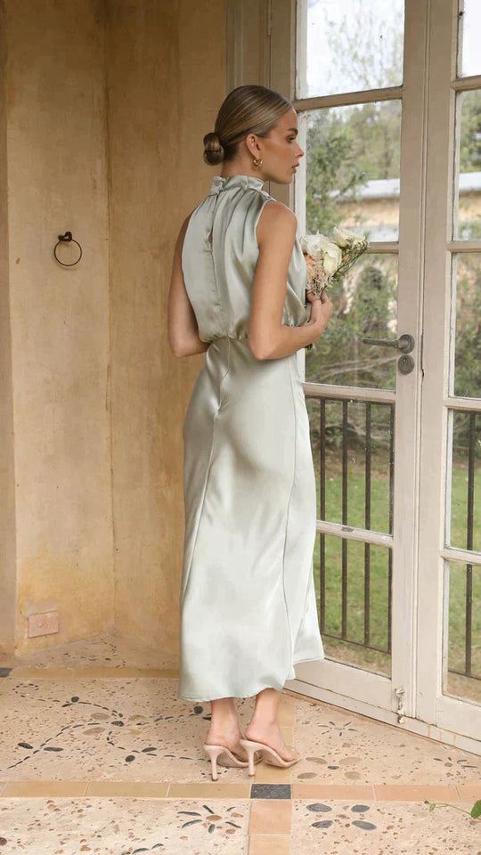 Glänzendes Neckholder-Maxikleid für Hochzeitsgäste Damen - Belle 4