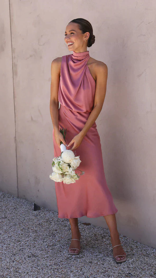 Glänzendes Neckholder-Maxikleid für Hochzeitsgäste Damen - Belle 6