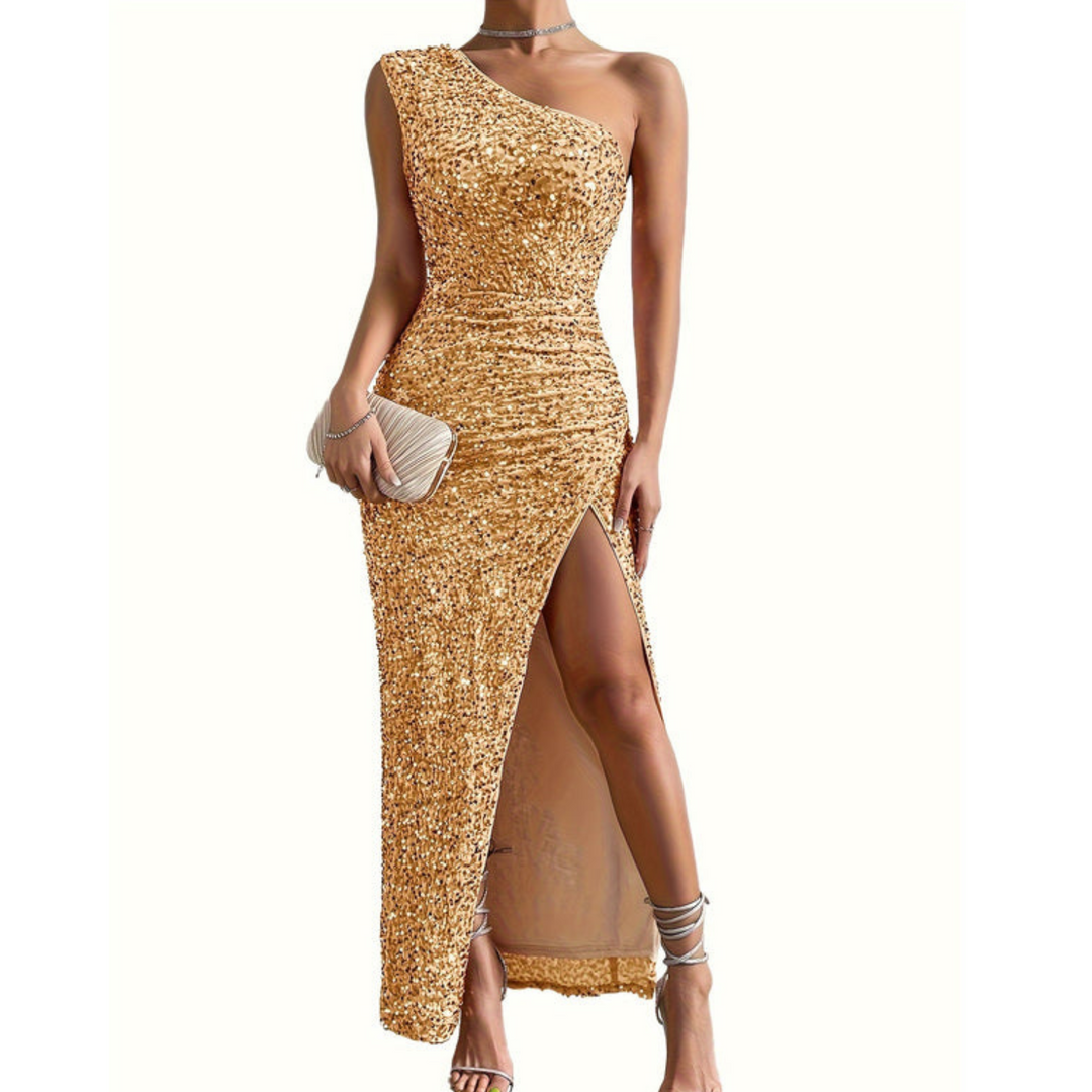 Glitzer-One-Shoulder-Maxi-Ballkleid Damen - Fleur 3