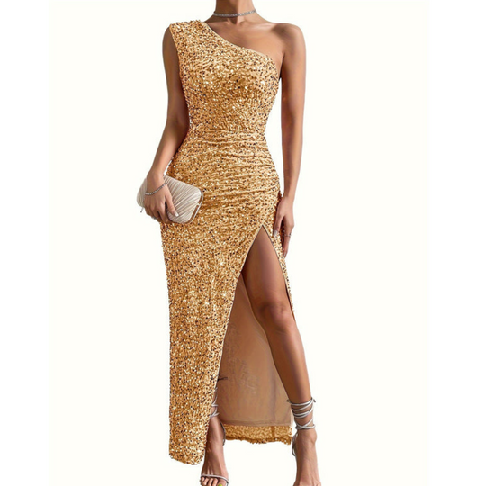 Glitzer-One-Shoulder-Maxi-Ballkleid Damen - Fleur 3