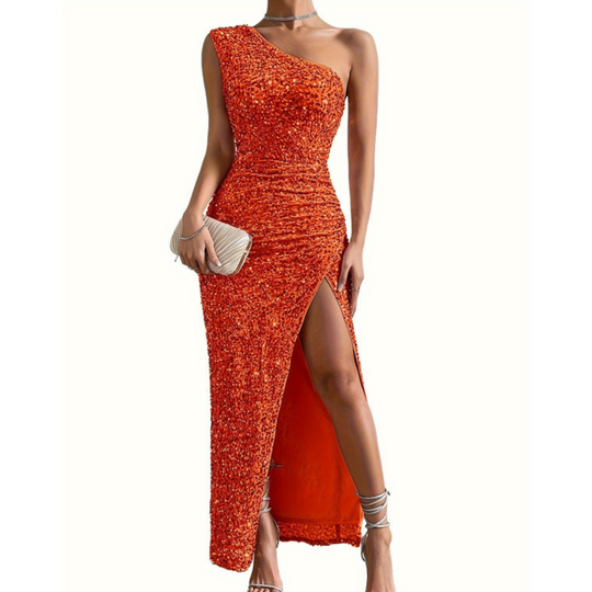 Glitzer-One-Shoulder-Maxi-Ballkleid Damen - Fleur 5