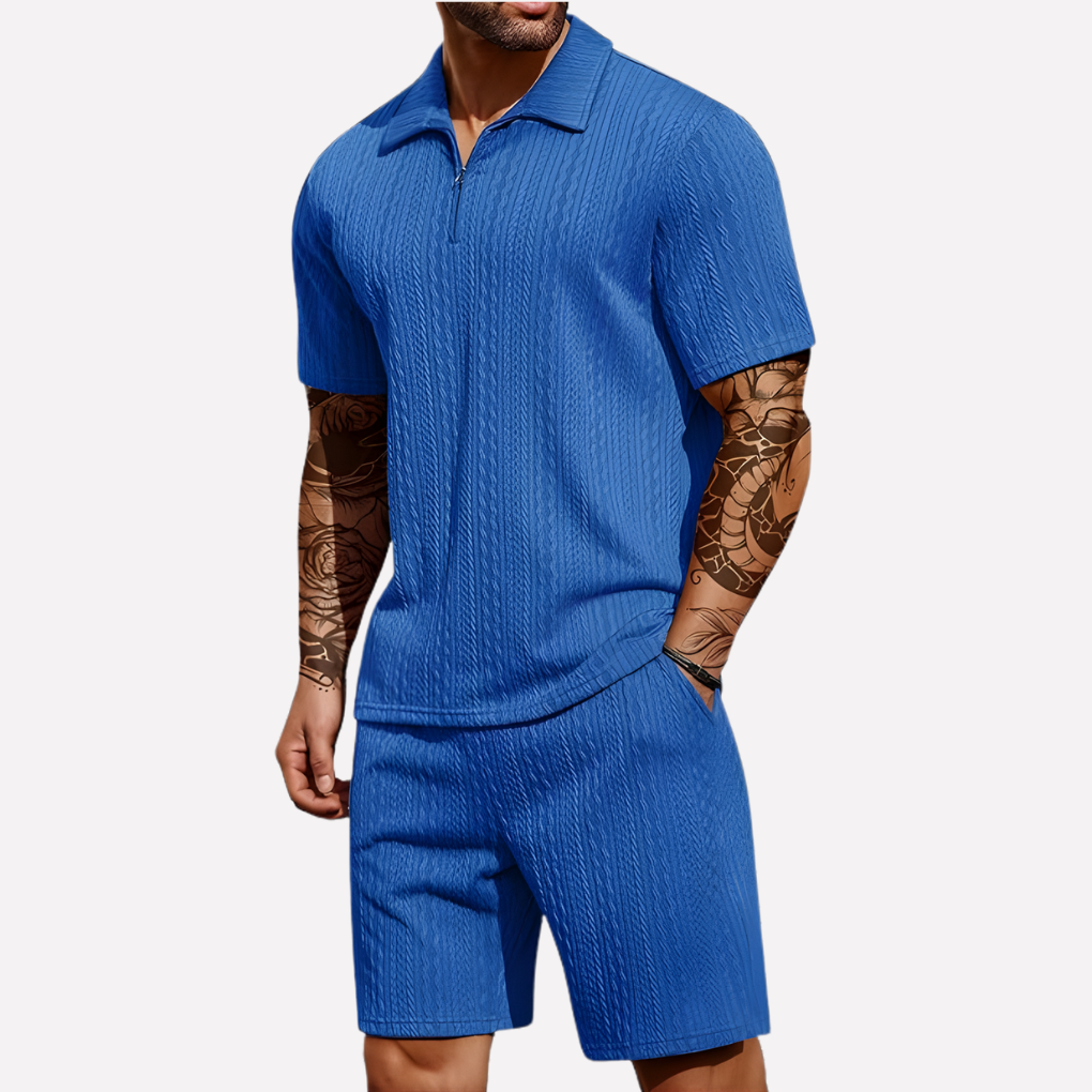 Heren Casual Set | Poloshirt met Kwartrits & Bijpassende Short