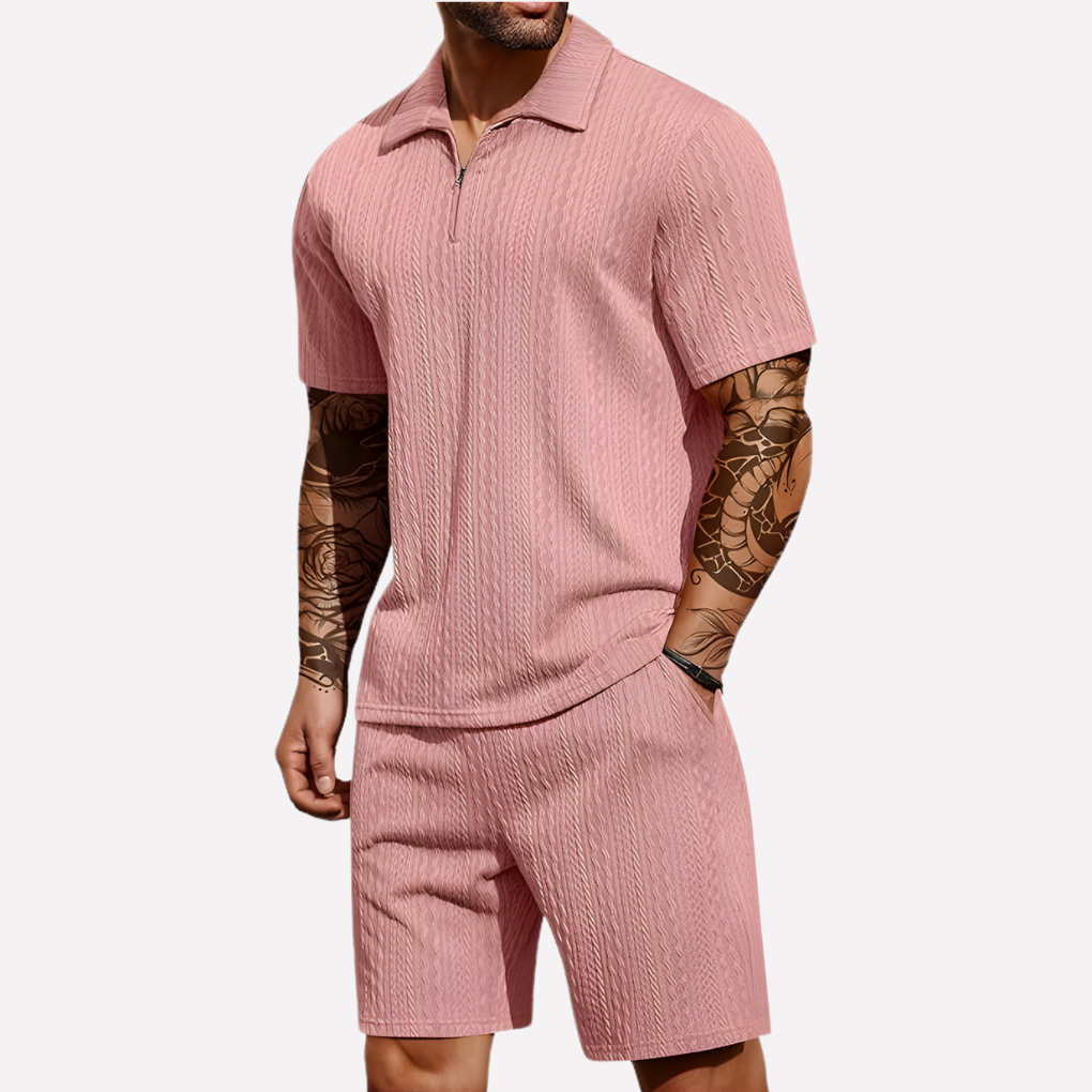 Heren Casual Set | Poloshirt met Kwartrits & Bijpassende Short