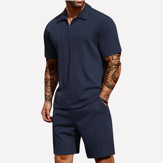 Heren Casual Set | Poloshirt met Kwartrits & Bijpassende Short