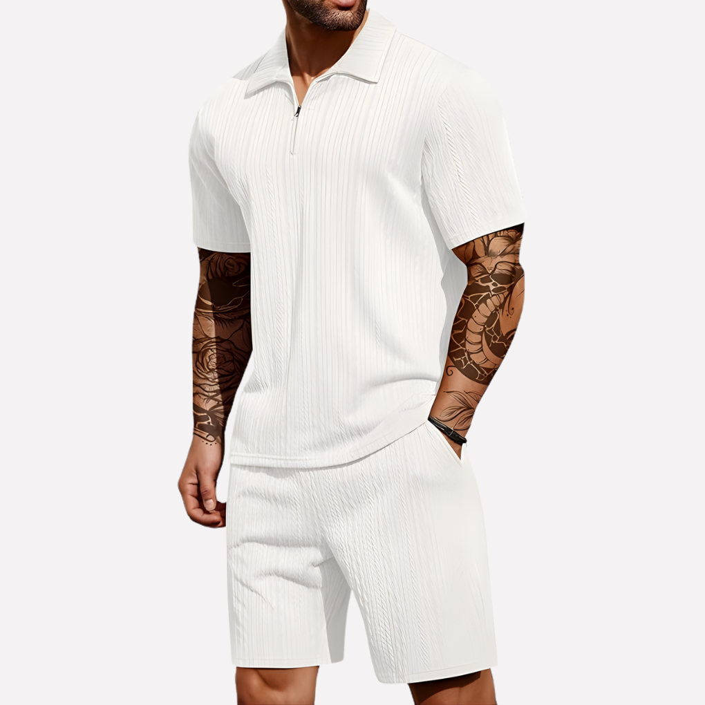 Heren Casual Set | Poloshirt met Kwartrits & Bijpassende Short