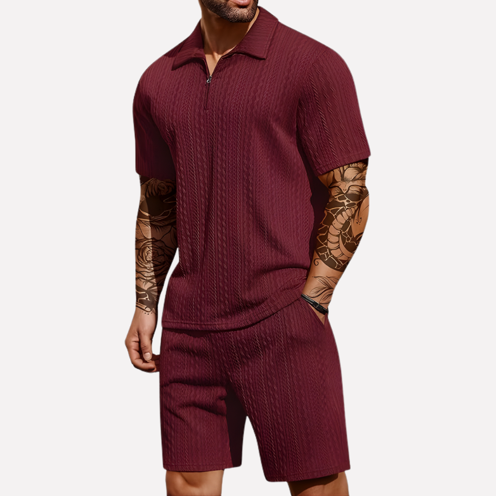Heren Casual Set | Poloshirt met Kwartrits & Bijpassende Short