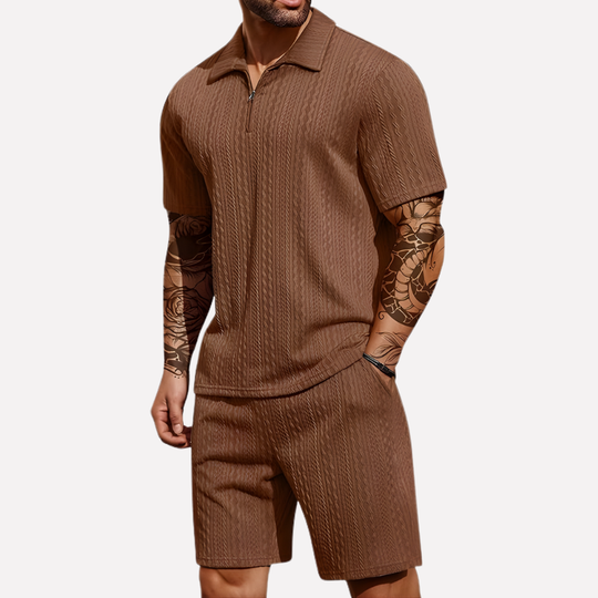 Heren Casual Set | Poloshirt met Kwartrits & Bijpassende Short