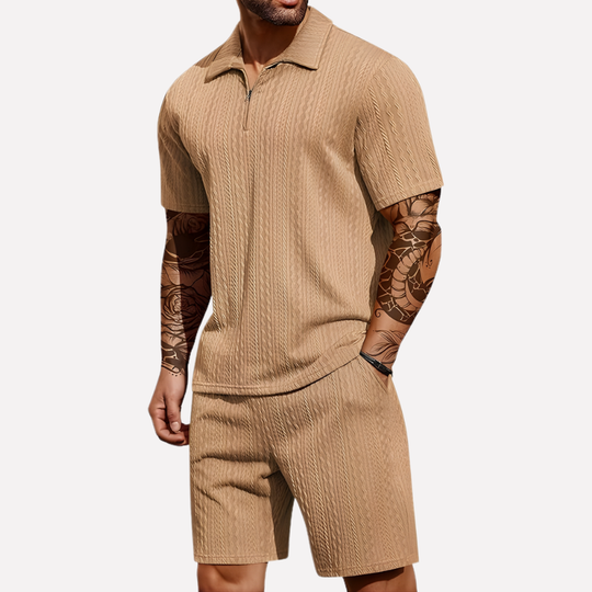 Heren Casual Set | Poloshirt met Kwartrits & Bijpassende Short