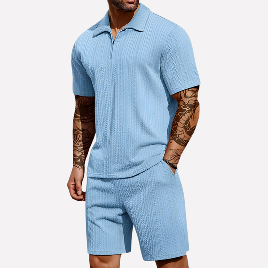 Heren Casual Set | Poloshirt met Kwartrits & Bijpassende Short