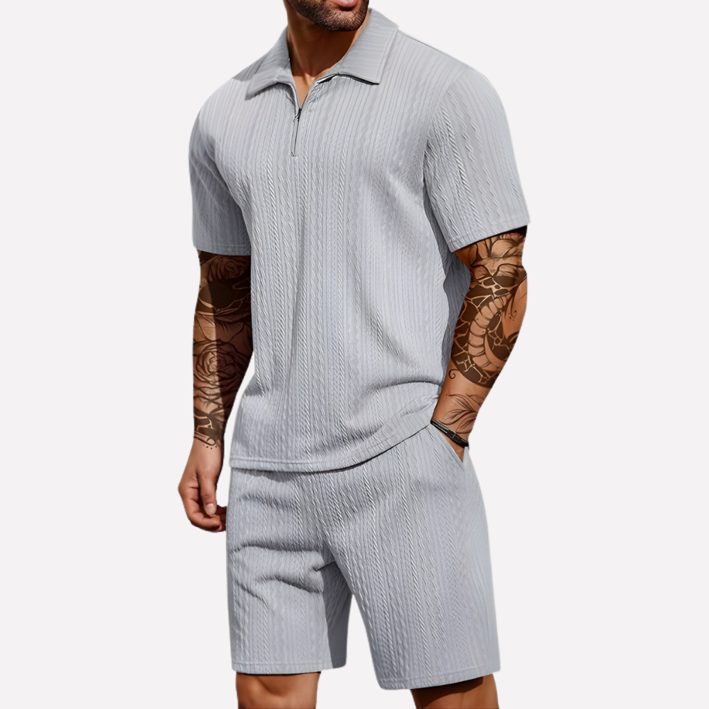 Heren Casual Set | Poloshirt met Kwartrits & Bijpassende Short