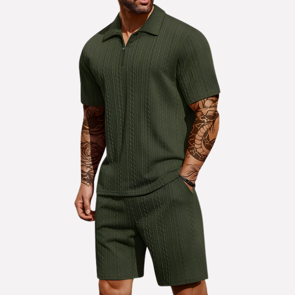 Heren Casual Set | Poloshirt met Kwartrits & Bijpassende Short