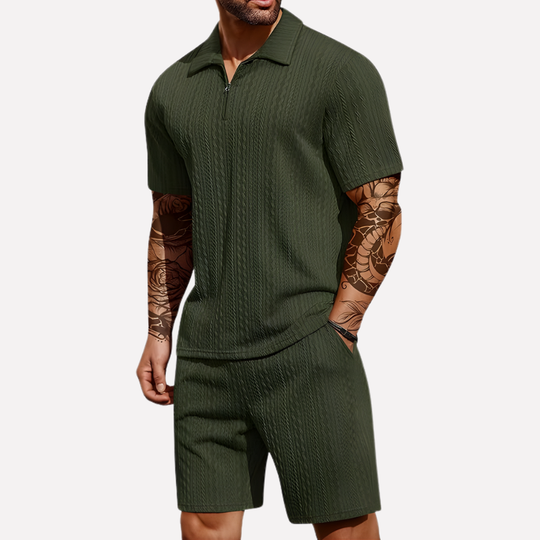 Heren Casual Set | Poloshirt met Kwartrits & Bijpassende Short