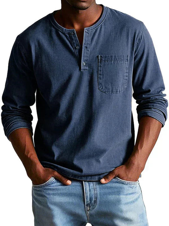 Heren Casual Henley Shirt met Lange Mouwen Montarello 2