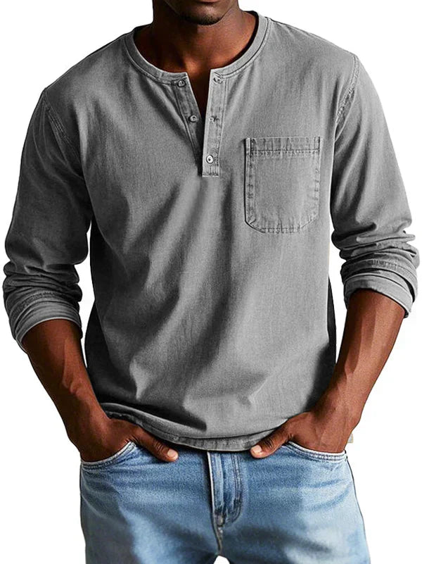 Heren Casual Henley Shirt met Lange Mouwen Montarello 3