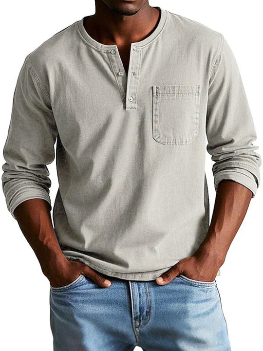Heren Casual Henley Shirt met Lange Mouwen Montarello 5
