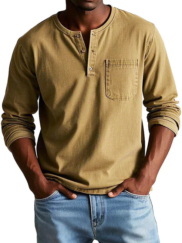 Heren Casual Henley Shirt met Lange Mouwen Montarello 6