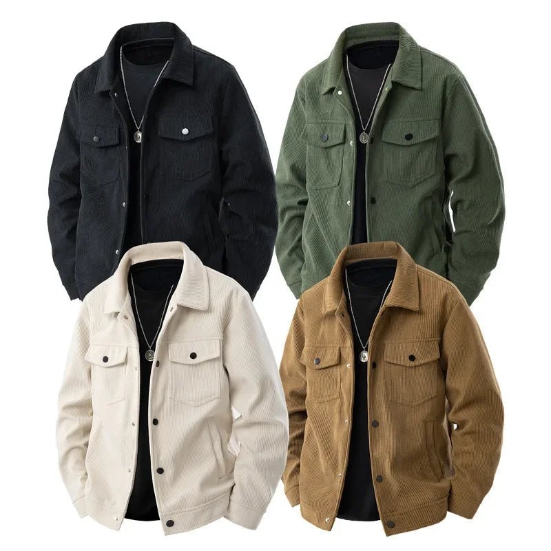 Men's Winter Jacket - Heren Cordjack | Losse Pasvorm | Voorjaar & Herfst - Legergroen - M - Zarandi Amsterdam