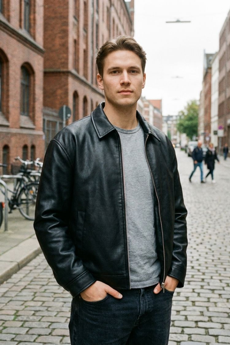 Herren Jacke Reißverschluss Eingrifftaschen Umlegekragen mit Taschen