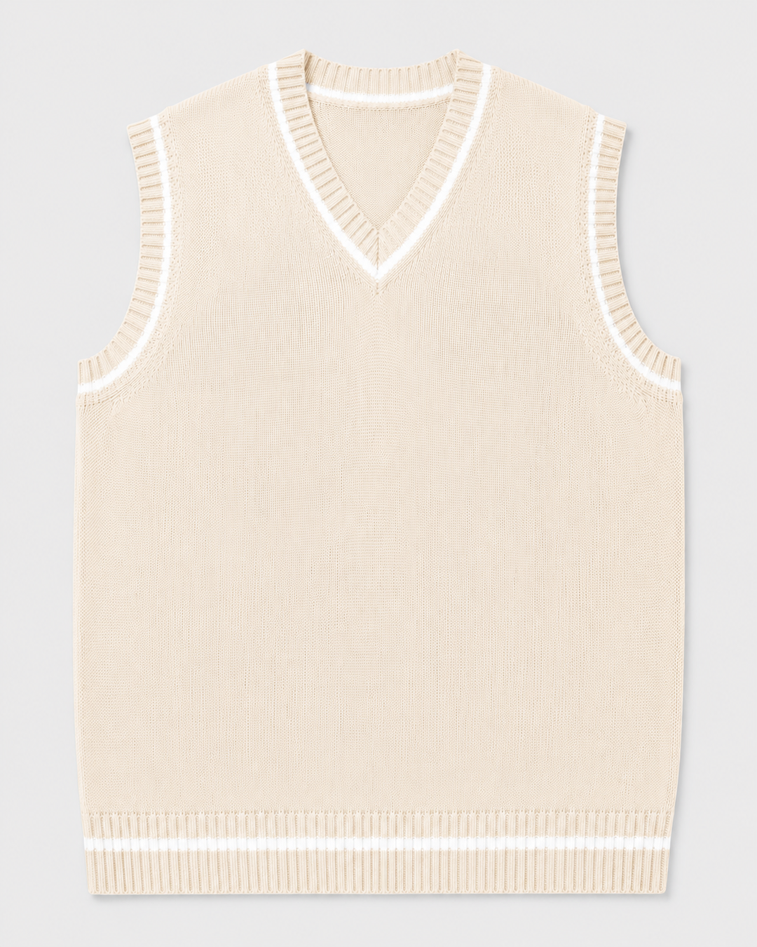 Gestrickte Pulloverweste Herren mit V-Ausschnitt und geripptem Saum 7