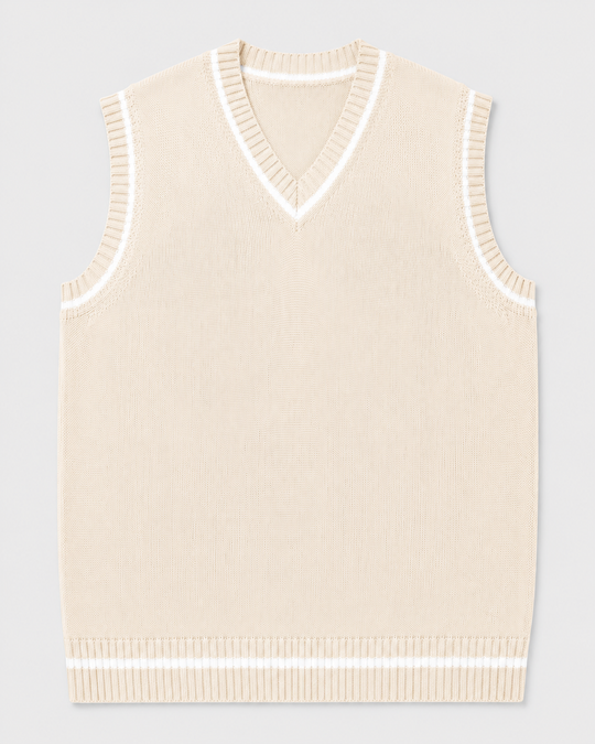 Gestrickte Pulloverweste Herren mit V-Ausschnitt und geripptem Saum 7