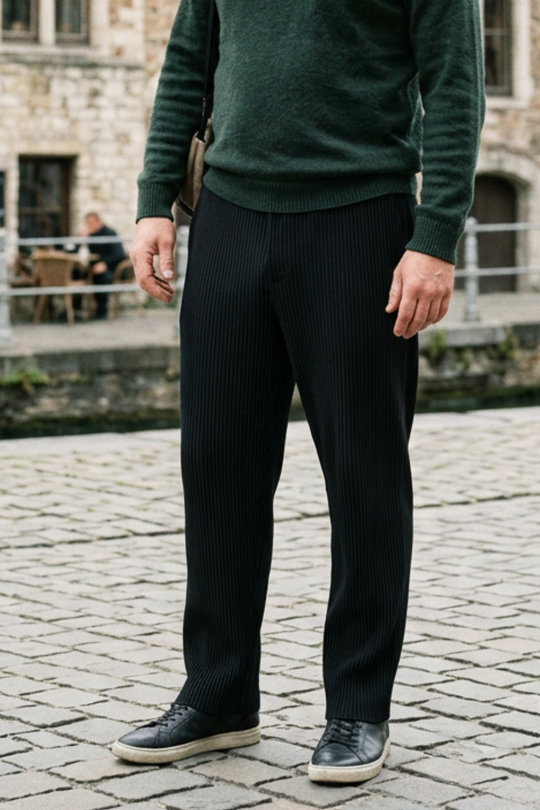 Herren Stoffhose gerade geschnitten Rippstruktur locker mit Gummibund