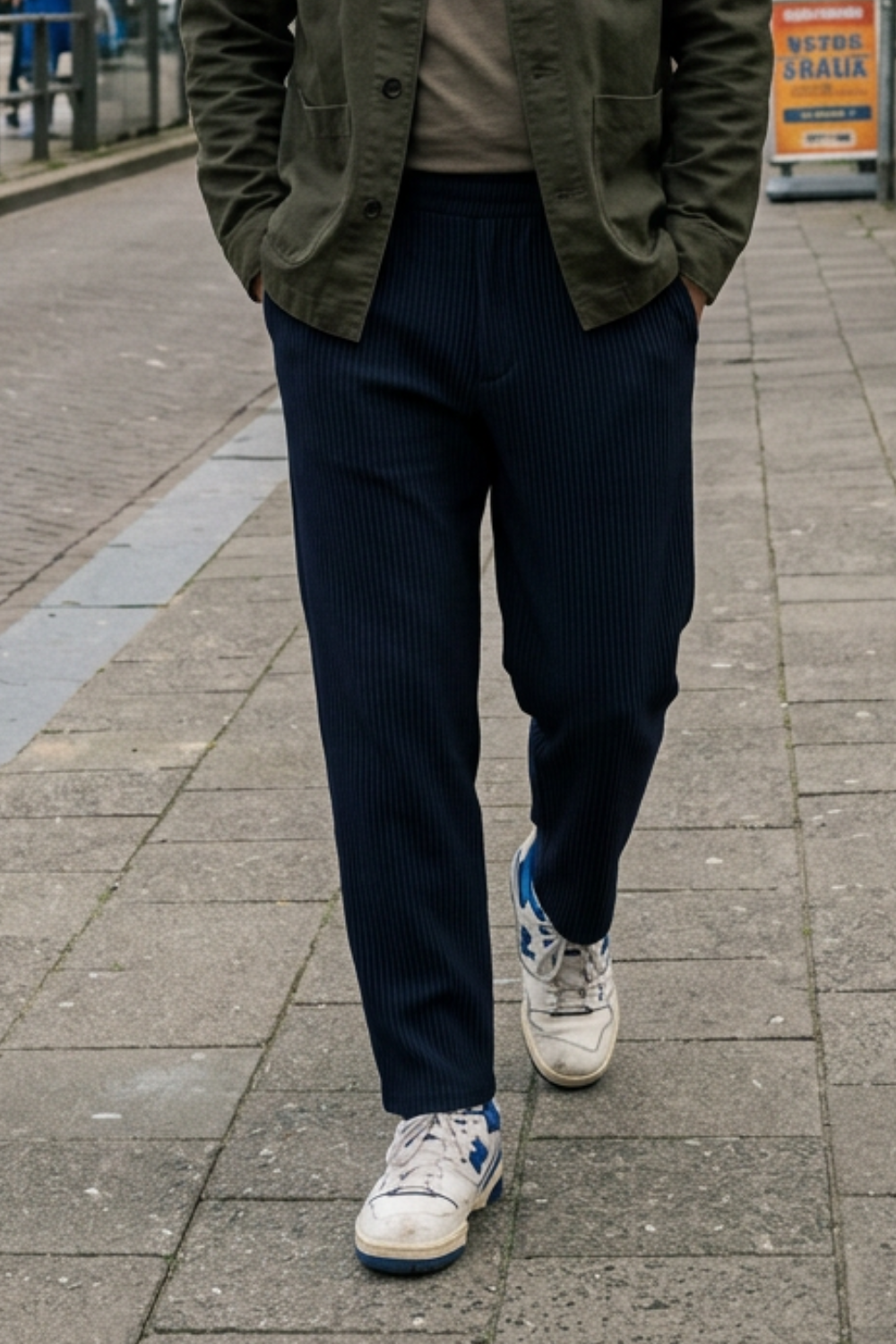Herren Stoffhose gerade geschnitten Rippstruktur locker mit Gummibund