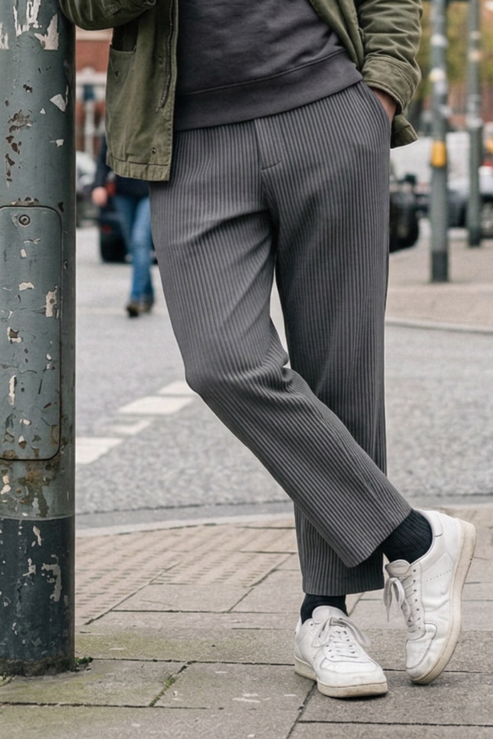 Herren Stoffhose gerade geschnitten Rippstruktur locker mit Gummibund