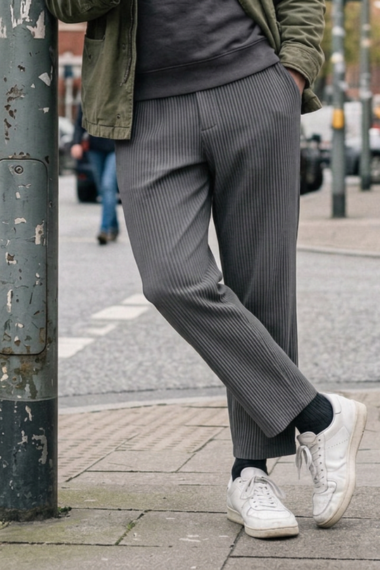 Herren Stoffhose gerade geschnitten Rippstruktur locker mit Gummibund
