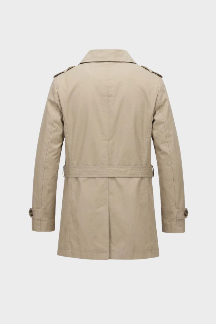 Herren Trenchcoat zweireihig Reverskragen Taschen mit Schulterdetails