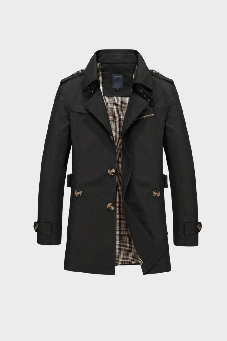 Herren Trenchcoat zweireihig Reverskragen Taschen mit Schulterdetails