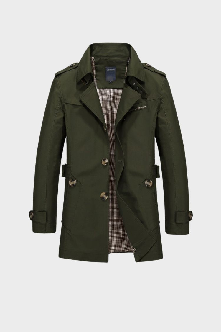 Herren Trenchcoat zweireihig Reverskragen Taschen mit Schulterdetails