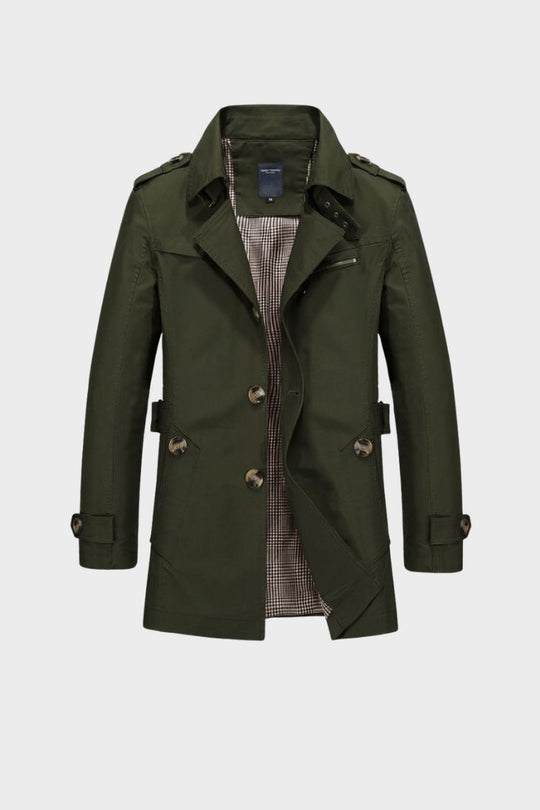 Herren Trenchcoat zweireihig Reverskragen Taschen mit Schulterdetails