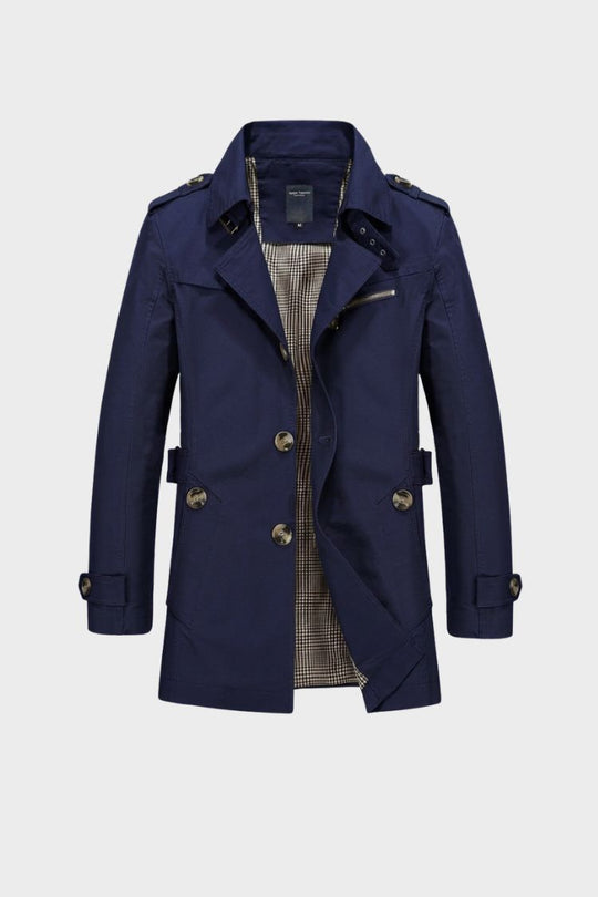 Herren Trenchcoat zweireihig Reverskragen Taschen mit Schulterdetails
