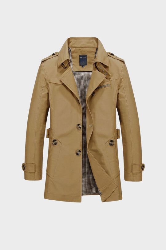 Herren Trenchcoat zweireihig Reverskragen Taschen mit Schulterdetails